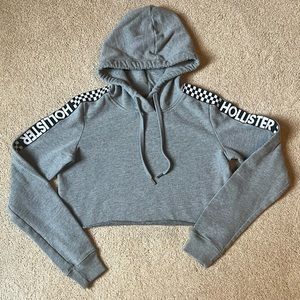 Hollister Cropped Hooded Gray Sweatshirt Women’s Small